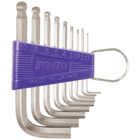 Eight Tool TAPER HEAD HEX KEY L-HANDLE SHORT SET, 9PC 1.5-10MM SLVR TS-9